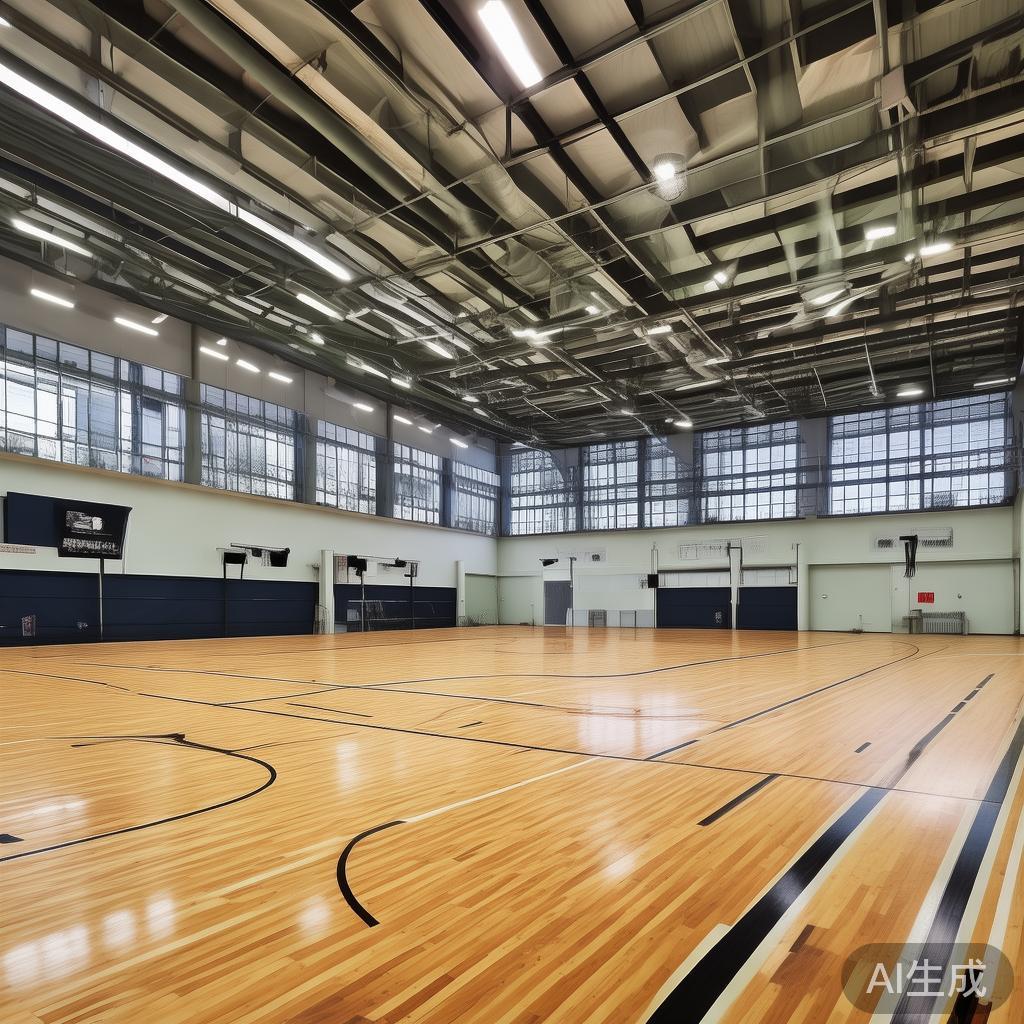 方城县博智体育篮球馆配置了符合国际标准的硬木篮球场